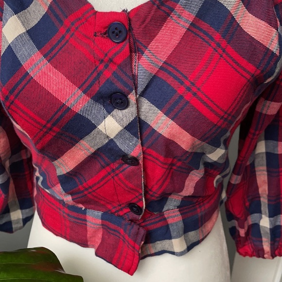 Angie Red Plaid Flannel Blouse NWOT - Picture 3 of 8